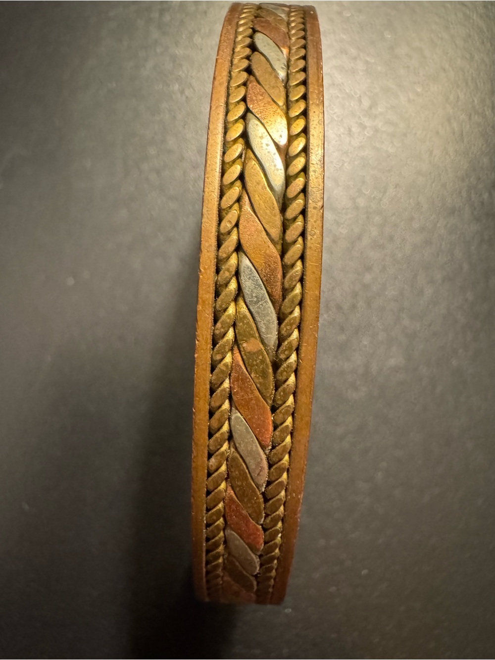 Vintage Mixed Metal Copper Brass Silver Tone Braided Cuff Bracelet